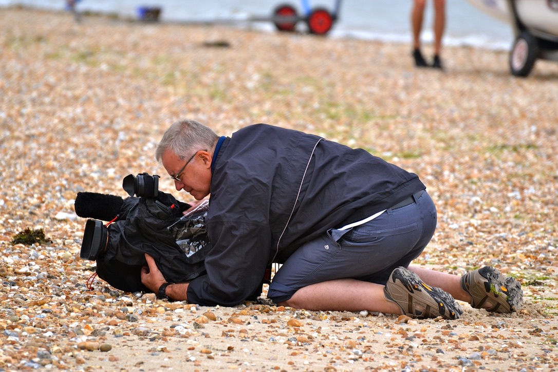 Tony filming on location with broadcast camera